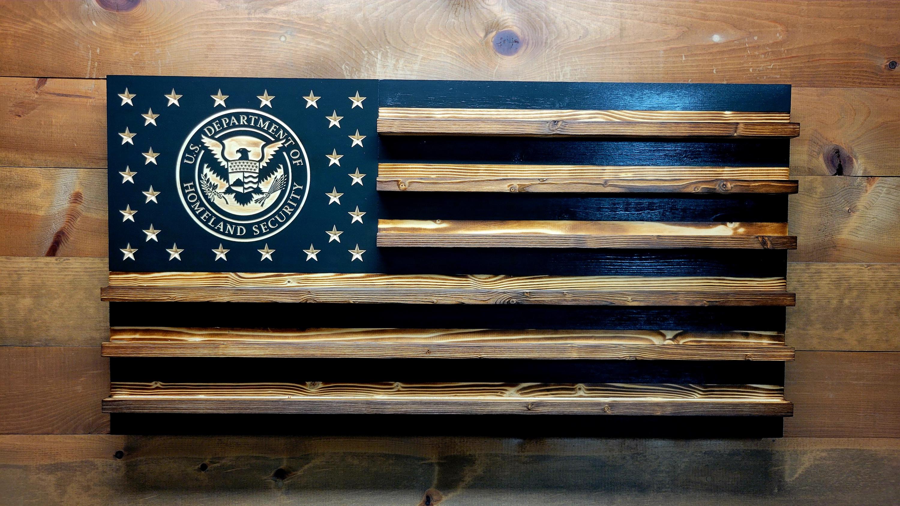 Department of Homeland Security DHS Wooden American Flag Challenge Coin ...