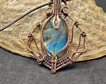 Beautiful blue / green / yellow Labradorite pendant