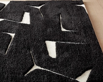 Hand tufted Rug 9x12 : Teal, contemporary black and white colour Hand woven Rugs for living room kid's room antique Area Wool Rugs