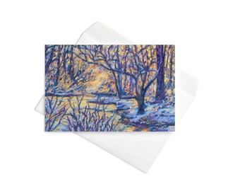 Winter Glow - Greeting card - Impressionist Oil Pastel Landscape Artwork
