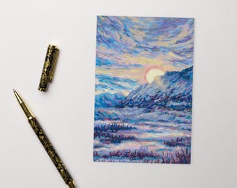 Sun Over Snowy Mountains - Standard Postcard - Original Impressionist Artwork