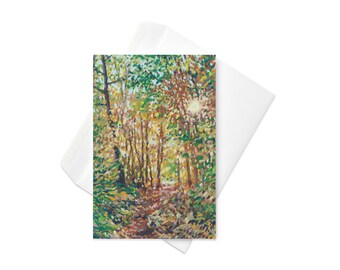 Sunlight through Autumn Trees - Greeting card - Original Impressionist Artwork