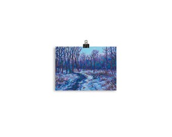 Icy Blue Stream - Impressionist Oil Pastel Landscape Artwork - Poster Print