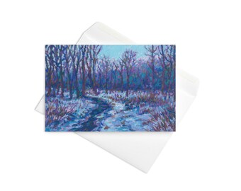 Icy Blue Stream - Greeting card - Impressionist Oil Pastel Landscape Artwork