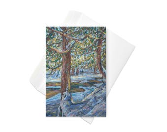 Snowy Golden Pines - Greeting card - Impressionist Artwork