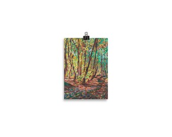 Glowing Woods - Impressionist Oil Pastel Landscape Artwork - Poster Print