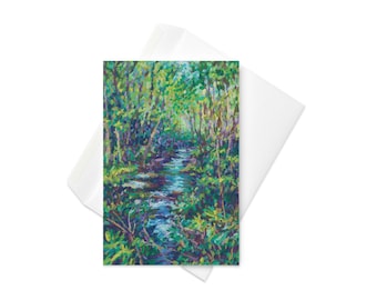 Lush Forest Stream - Greeting card - Impressionist Artwork