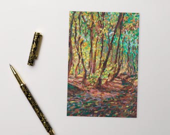 Glowing Woods - Standard Postcard - Original Impressionist Oil Pastel Landscape Artwork