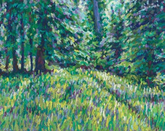 Glimmering Grass - Original 6x9" Oil Pastel Landscape Painting on Paper