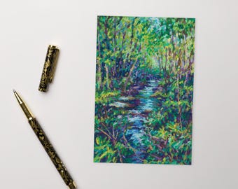 Lush Forest Stream - Standard Postcard - Original Impressionist Artwork