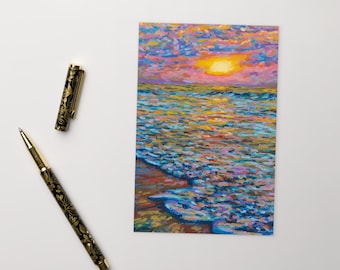 Golden Beach Sunset - Standard Postcard - Original Impressionist Oil Pastel Artwork