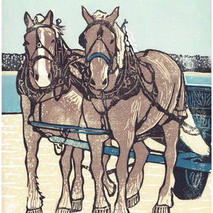 Dray Team on the Dock Original Block Print
