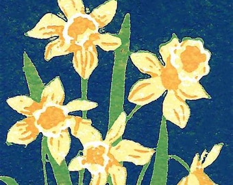 Daffodils Miniature Original Block Print