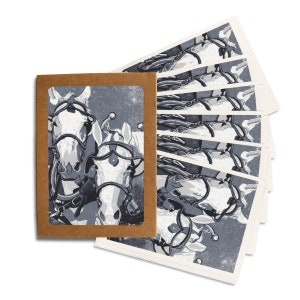 Coffret de deux cartes de voeux vierges avec attelage de chevaux