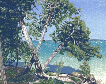 Cedar Beach Original Block Print