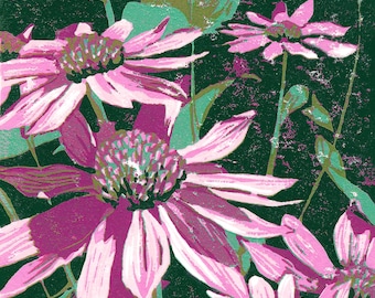 Echinacea Original Block Print