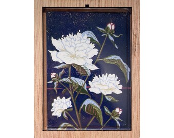 Peonies Block Print Magnet with Frame