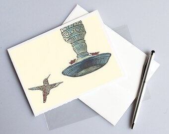 Hummingbird Feeder Blank Greeting Card