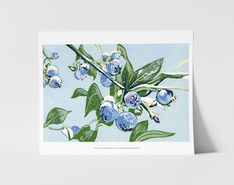 Blueberries Block Print Fine Art Print