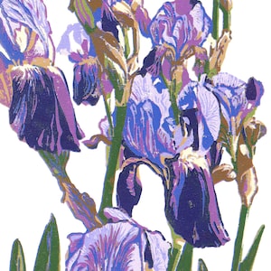 Purple Irises Original Block Print