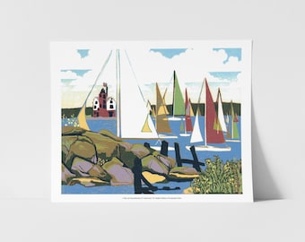 Yacht Race to Mackinac Island Block Print Fine Art Print