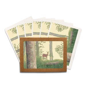 Conjunto de tarjetas de felicitación en blanco de ciervos en el bosque