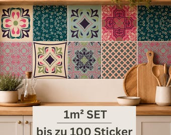 LISBON - Large set of patchwork tile stickers in Azulejo style | up to 100 pieces | custom size | water & scratch resistant, opaque, removable