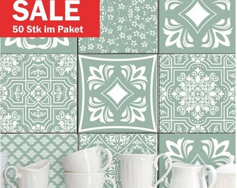 SALE: 50x in a package / 20 cm x 20 cm tile stickers “Patchwork Lisbon” green