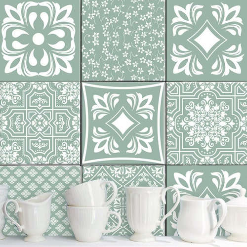 Kitchen & Dining Drink & Barware Tile Stickers Sage Green Vintage Tile