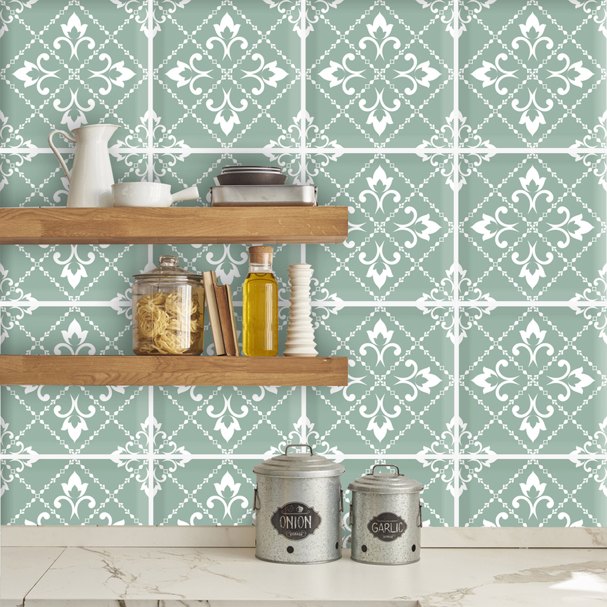 Subway Backsplash Tiles, Sage Green Peel and Stick Floor Tile Sticker,  Concrete Vinyl Decor, Modern Kitchen Refresh Idea 