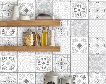 Tile stickers "Patchwork Lisbon" grey, 10 pieces