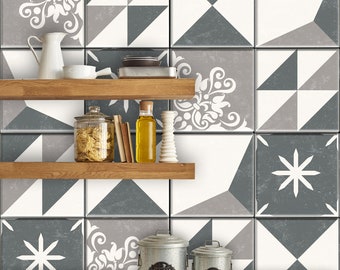 Tile sticker patchwork "Bohemian grey", 10 pieces