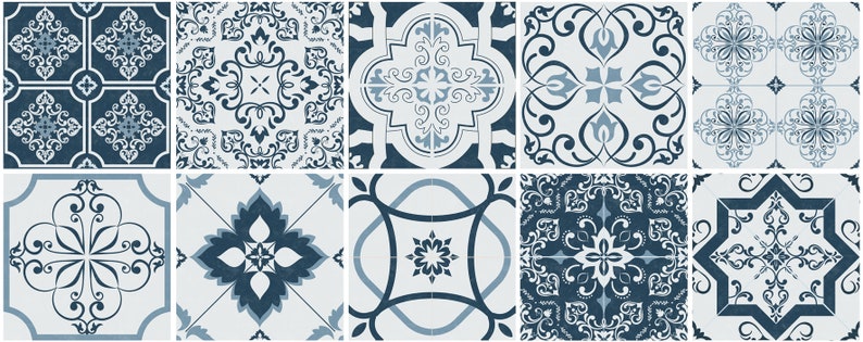 Sticker carrelage patchwork Emilia, 10 pièces / nuances de bleu image 2
