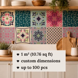 Stickers carrelage patchwork en vinyle sur mesure – Lot de 1 m² / 10,76 pi² | Autocollants amovibles et imperméables pour crédence de cuisine et salle de bain