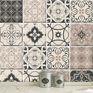 Vinilo para azulejos patchwork "Emilia-Sepia", 10 piezas