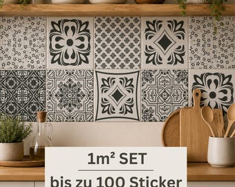 LISBON - Large Set of Portugal Patchwork Tile Stickers (up to 100 pieces) for Kitchen & Bathroom | Water and scratch resistant, opaque, removable