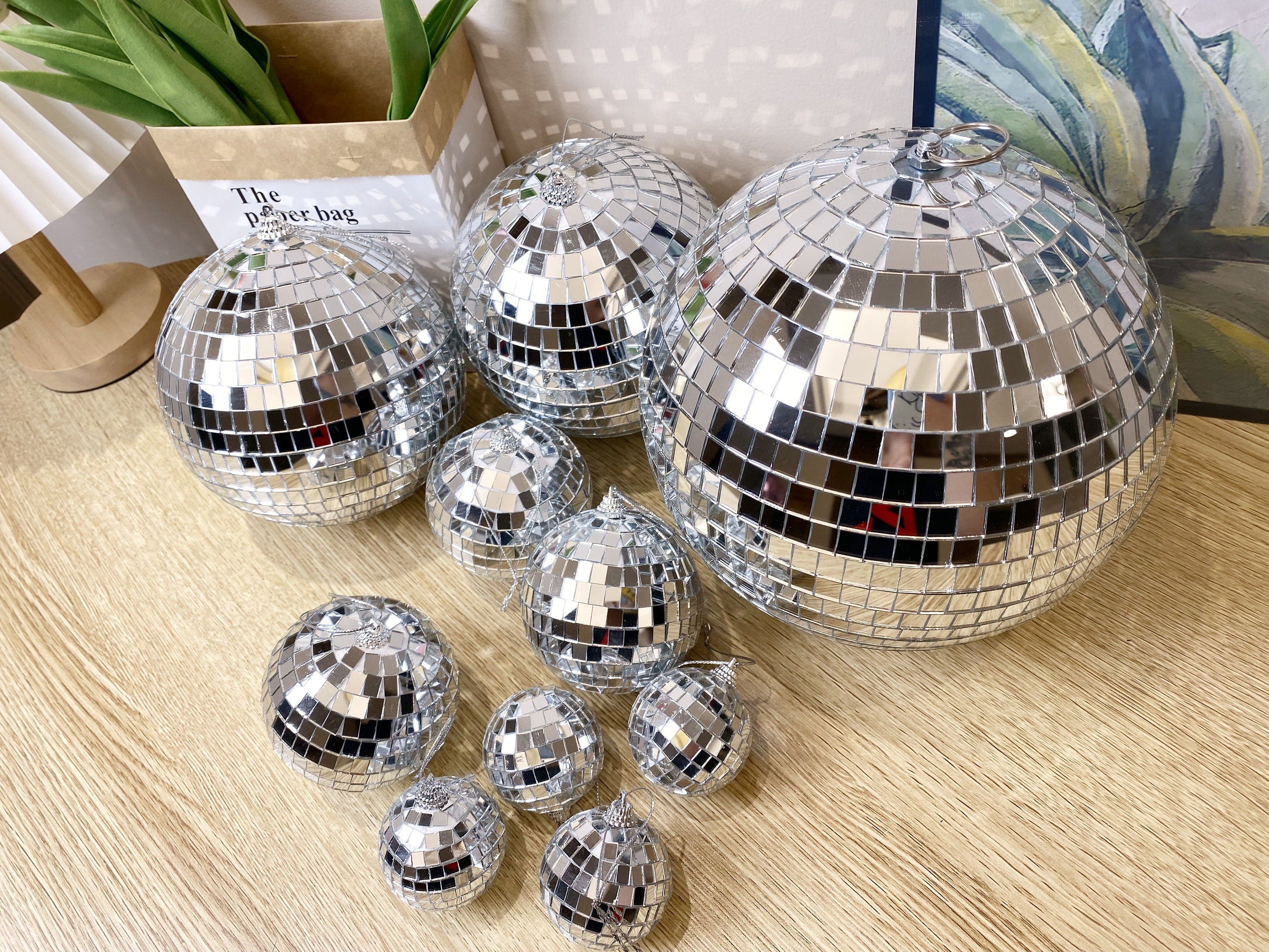 7” Hanging Mirror Ball Classic Silver Disco Ball Mirror Tiles