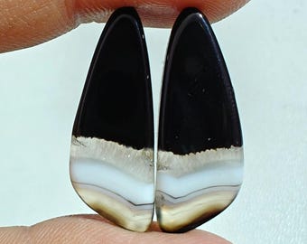 Natural Black Banded Botswana Agate Pair Cabochon Gemstone Designer Loose Stone 12