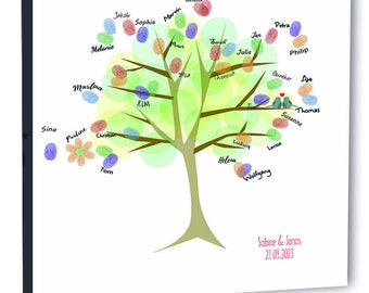 Hochzeit-Baum Braun - Wedding Tree Leinwand - Personalisierter Fingerabdruck Baum als Hochzeitsgeschenk