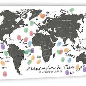 Reiseführer Welt Weiss - Hochzeitsgästebuch Fingerabdruck Leinwand Hochzeitsgeschenk