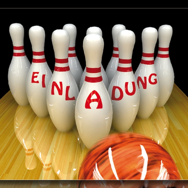 Coole Einladungskarten zum Bowling oder Kegeln, 4-20 Stück, Bitte die gewünschte Stückzahl bei "Menge" im Menü eintragen