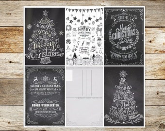 Christmas card set: "Chalk Nostalgia III" (5 motifs x 5 pcs. = 25 pcs.) in black and white-a retro/vintage-style nostalgia set