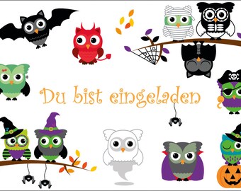 10 Halloween-Einladungskarten "Gruselige Eulen": 10 lustige Einladungen zur Halloween-Party für kleinere Kinder von EDITION COLIBRI