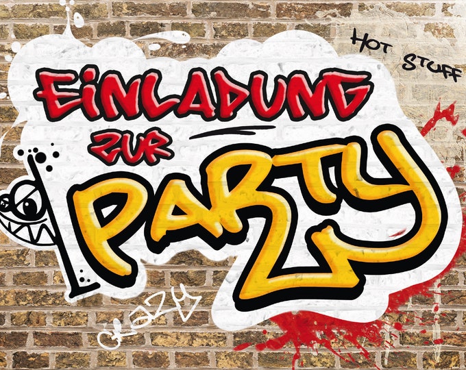 Graffiti Einladungskarten Kindergeburtstag - 15 Bunte Party-Einladungen