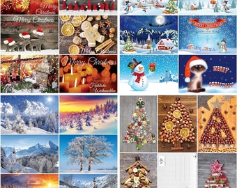 100 Christmas card set CHRISTMAS: Postcard set with a colorful mix of Christmas cards with 25 different motifs of 4 pieces each