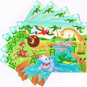 Tiere Einladungskarten zum Kindergeburtstag im Zoo oder Safari-Park, 4-20 Stück, bitte die gewünschte Stückzahl bei Menge eintragen Bild 3