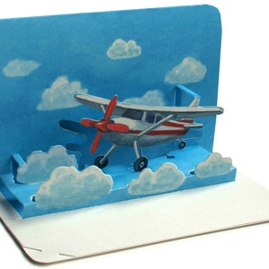AIRPLANE 3 D pop-up card of a Cessna - with envelope; Ideal as a travel voucher for a flight or the next holiday