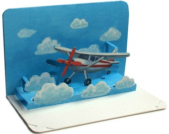 AIRPLANE 3 D pop-up card of a Cessna - with envelope; Ideal as a travel voucher for a flight or the next holiday