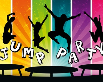 12 Einladungskarten zur Jump-Party / zum Trampolin-Springen / Kindergeburtstag