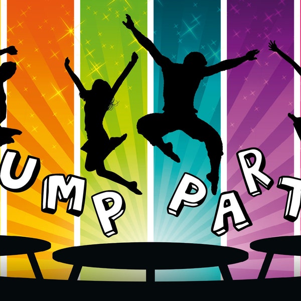 12 Einladungskarten zur Jump-Party / zum Trampolin-Springen / Kindergeburtstag